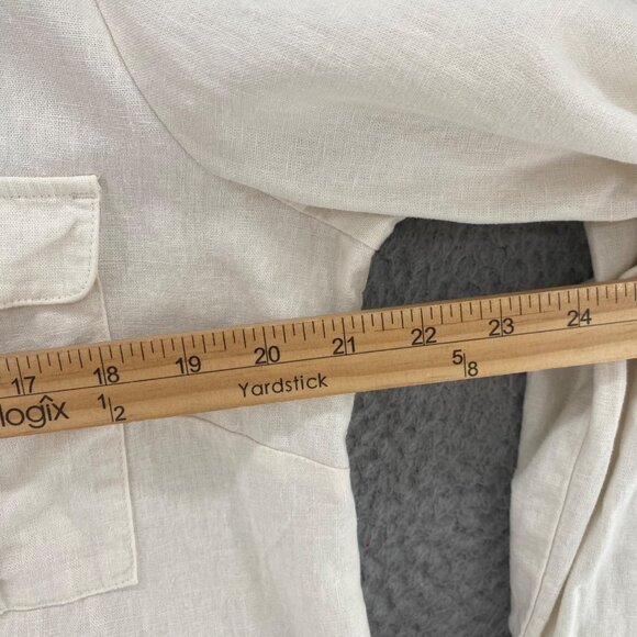 Sofia Vergara Top Womens Large Ivory Linen Blend Button Up Tie Crop Long Sleeve - Picture 8 of 10